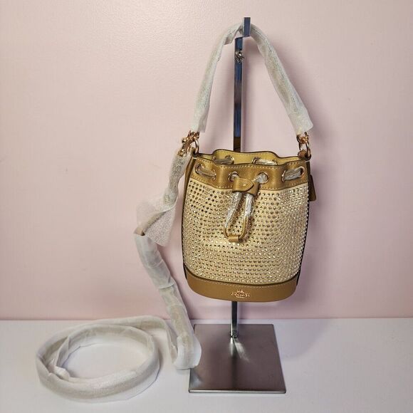 NWT COACH CW301 Mini Bucket Bag Crystal YELLOW GOLD - Picture 1 of 6